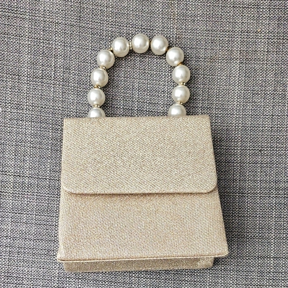 Elegant Pearl Handle Gold Women's Bag